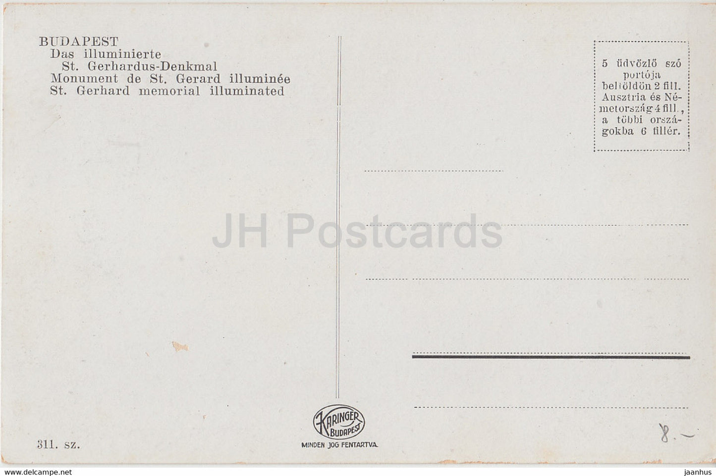 Budapest - A megvilagitott Szt Gellert szobor - St. Gerhard-Denkmal beleuchtet - alte Postkarte - Ungarn - unbenutzt