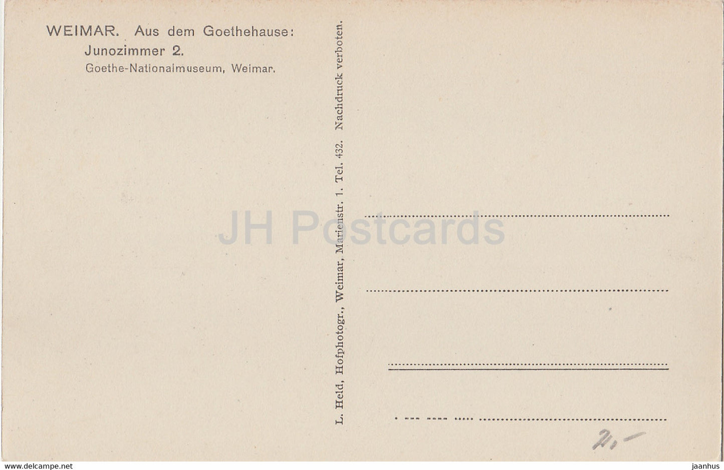 Weimar - Aus dem Goethehause - Junozimmer 2 - Goethe Nationalmuseum - old postcard - Germany - unused