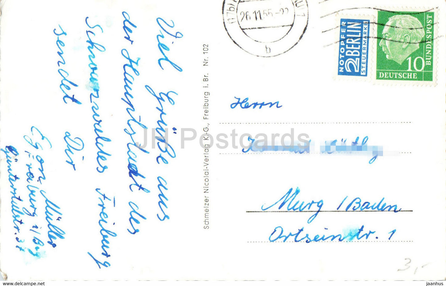 Grusse aus dem schönen Freiburg am Schwarzwald - Münster - Dom - alte Postkarte - 1955 - Deutschland - gebraucht