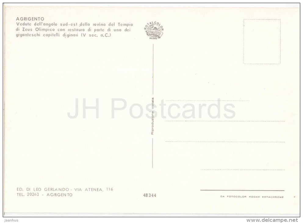 Vedute dell´angelo sud-est della rovina del tempio - temple - Agrigento - Sicilia - 48344 - Italia - Italy - unuse - JH Postcards
