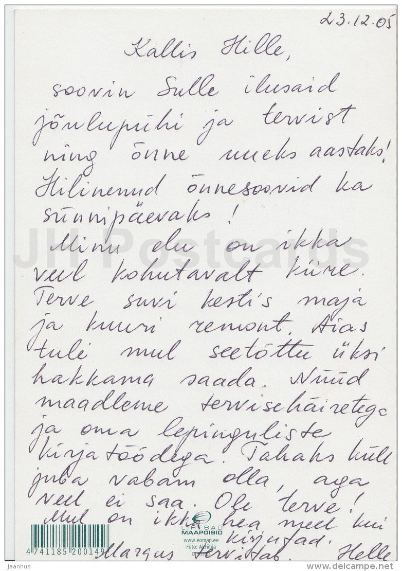 Christmas Greeting Card - candles - angel figurines - Estonia - used in 2005 - JH Postcards