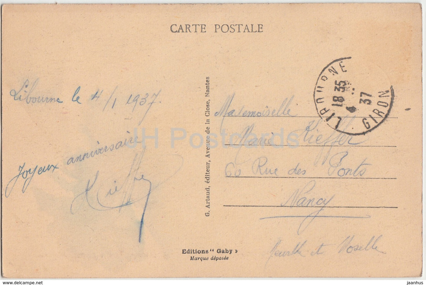 Libourne - Le Pont de pierre - bridge - 14 - 1937 - old postcard - France - used