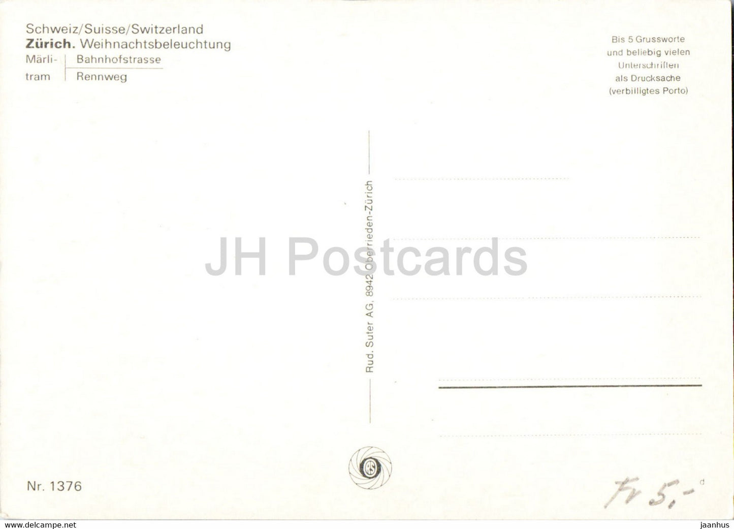 Zurich - Marlitram - Bahnhofstrasse - Rennweg - tram - 1376 - Suisse - inutilisé