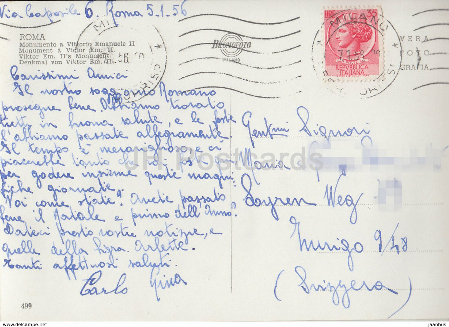 Roma - Rom - Monumento a Vittorio Emanuele II - alte Postkarte - 1956 - Italien - gebraucht