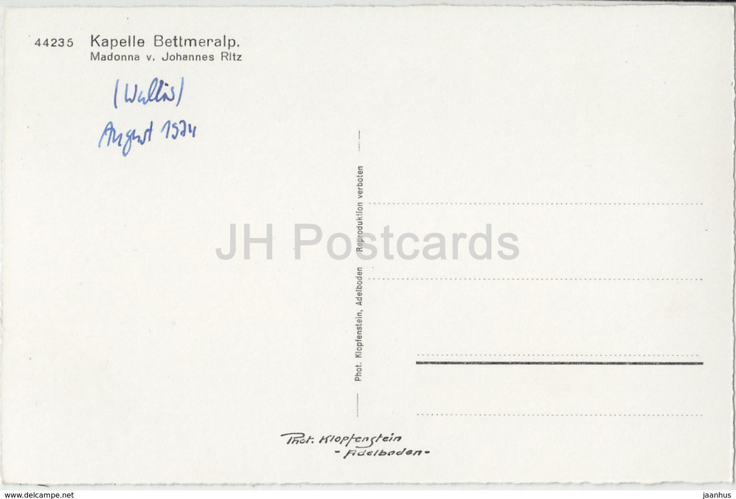 Kapelle Bettmeralp - Madonna v. Johannes Ritz - chapelle - 44235 - Suisse - 1974 - utilisé