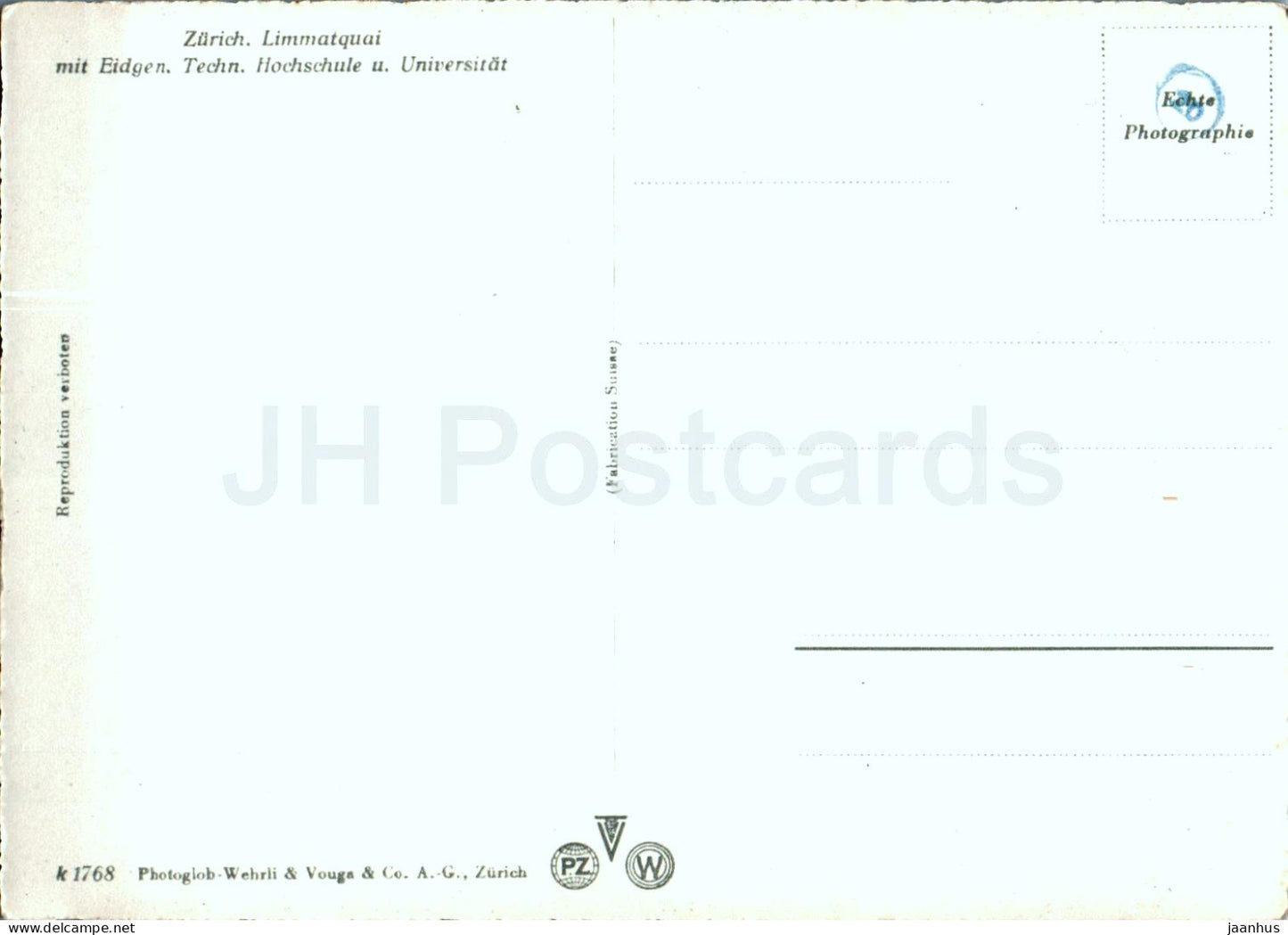 Zurich - Limmatquai mit Eidgen - Techn Hochschule u Universitat - 1768 - old postcard - Switzerland - unused