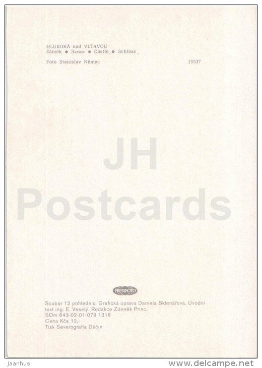 Hluboka nad Vltavou - castle - Czechoslovakia - Czech - unused - JH Postcards