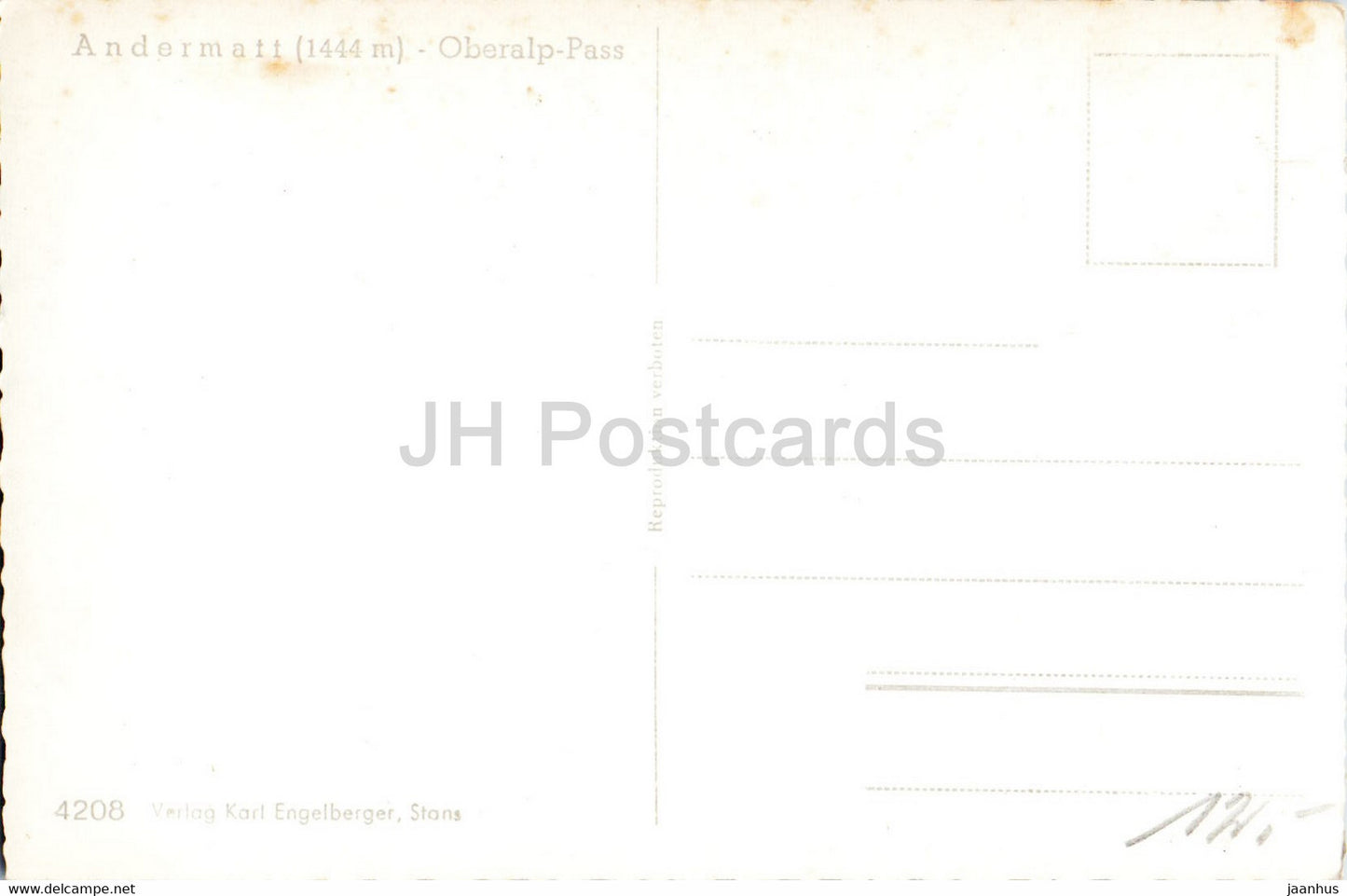Andermatt 1444 m - Oberalp Pass - 4208 - old postcard - Switzerland - unused