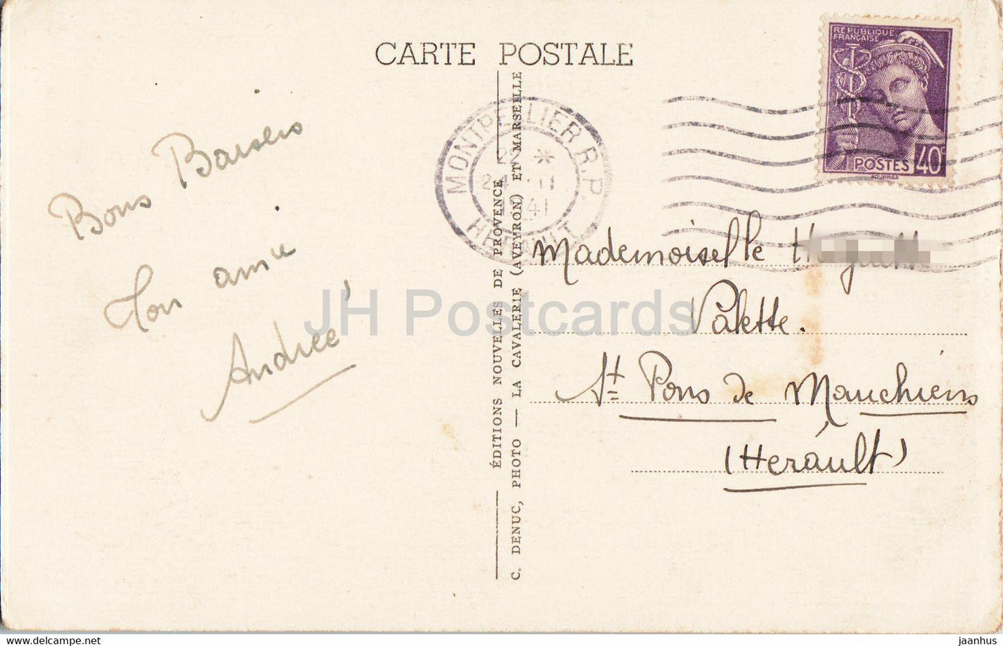 Montpellier - Jardin du Peyrou - Le Chateau d'Eau - 72 - old postcard - 1941 - France - used