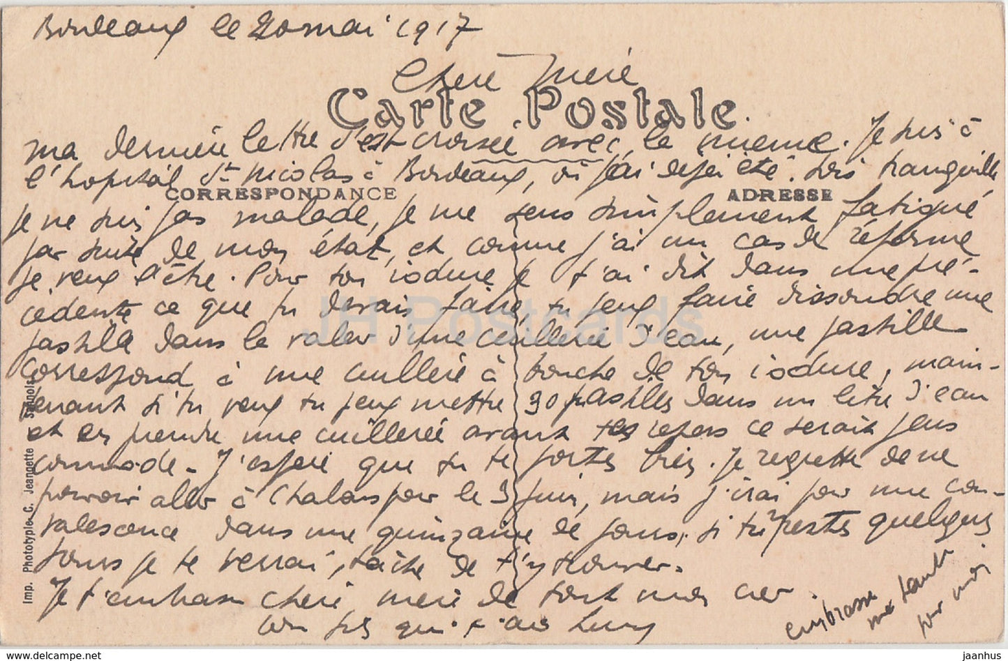 Bordeaux - Vue Prize de la Terrasse du Grand Theatre - Theater - 75 - 1917 - alte Postkarte - Frankreich - gebraucht