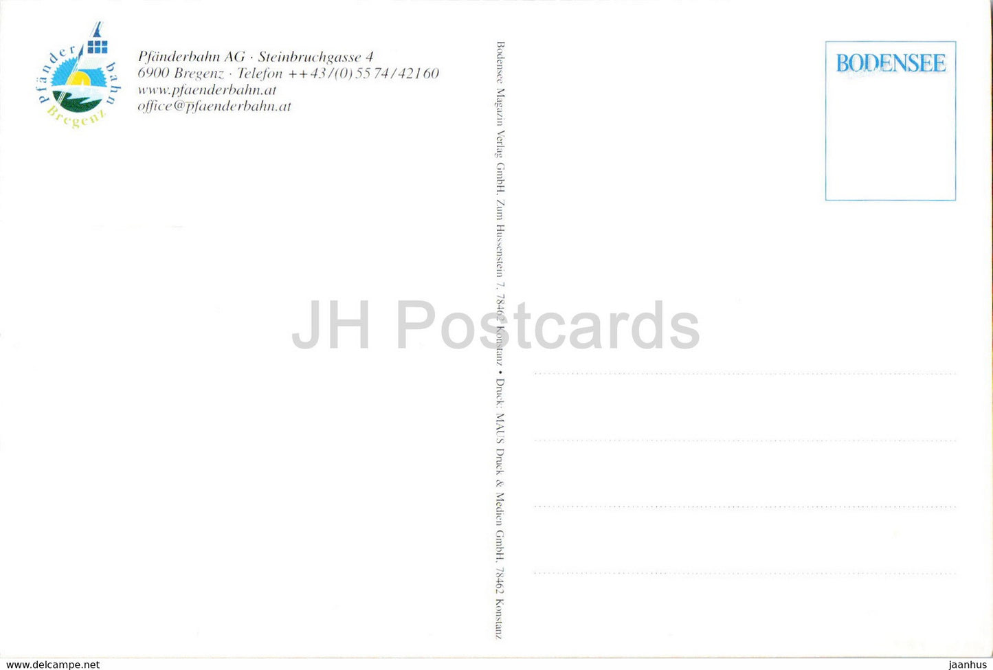 Pfanderbahn Bregenz Vorarlberg - Bodensee - cable car - illustration - Austria - unused