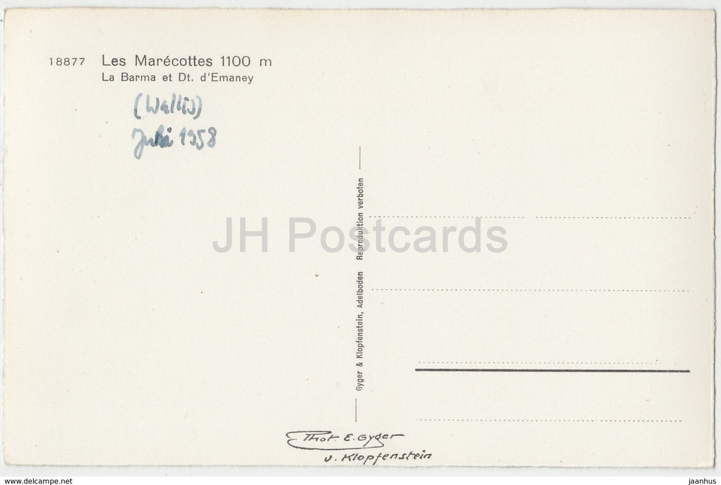 Les Marécottes 1100 m - La Barma et Dt. d'Emaney - 18877 - Suisse - 1958 - occasion