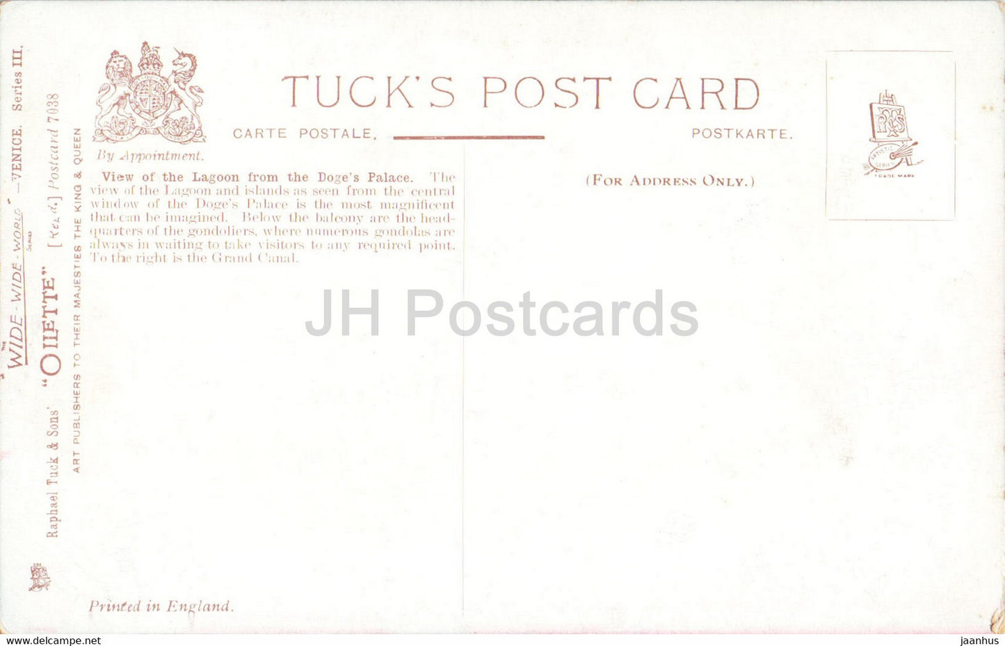 Venezia - Venice - View of the Lagoon from the Doges Palace - illustration - 7038 - old postcard - Italy - unused