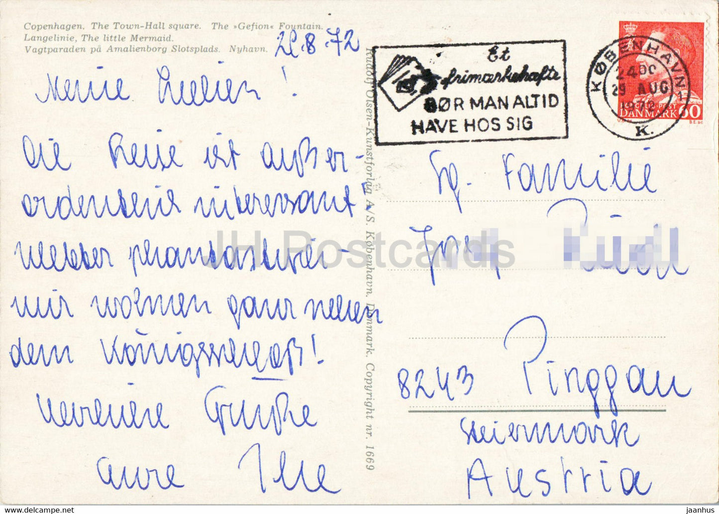 Copenhagen - Town Hall Square - Gefion fountain - Langelinie - The Little Mermaid - multiview - 1972 - Denmark - used