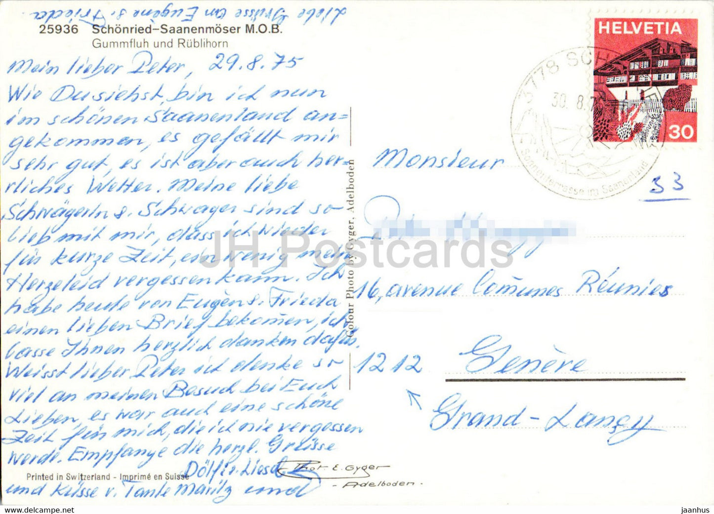 Schonried Saanenmoser MOB - Gummfluh und Rublihorn - 25936 - 1975 - Suisse - d'occasion