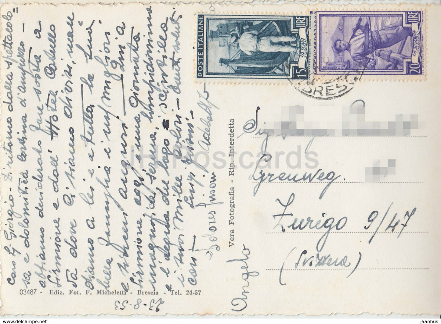 Lago di Garda - Sirmione - Hotel Catullo - old postcard - 1953 - Italy - used