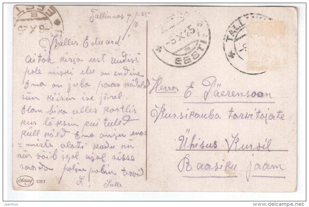 illustration by Fiebiger - castle , hill , sea - Amag 1011 - old postcard - circulated in Estonia 1925 , Tallinn - used - JH Postcards