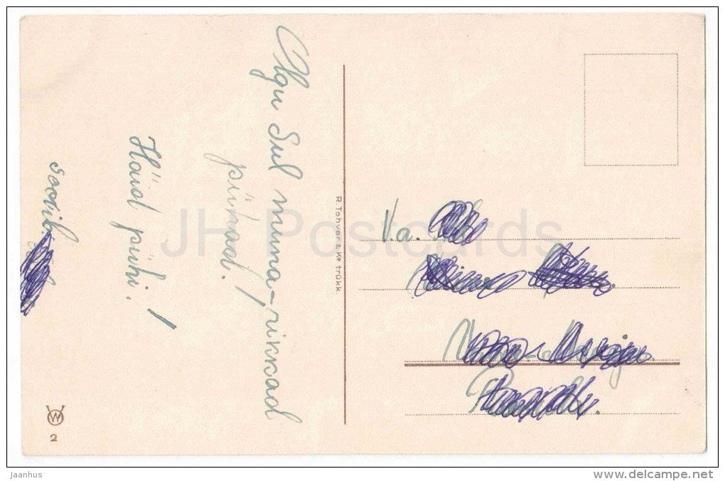 Easter Greeting Card - chicken - eggs - flowers - OL 367 - WO 2 - circulated in Estonia - JH Postcards