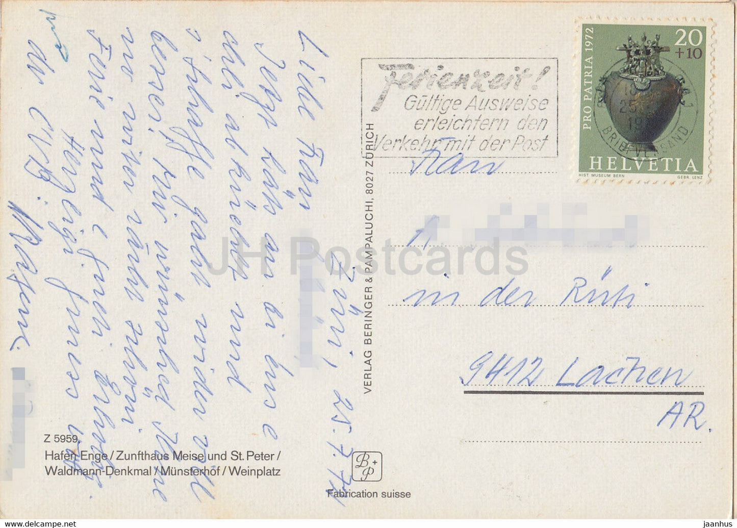 Zurich - Hafen Enge - Zunfthaus Meise und St Peter - Waldmann Denkmal - Munsterhof - Suisse - occasion