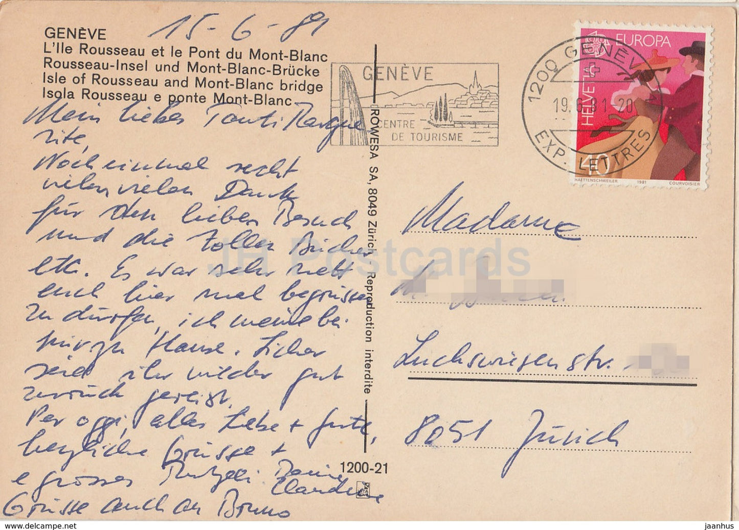 Geneve - Geneva - L'Ile Rousseau et le Pont du Mont Blanc - 1981 - Switzerland - used