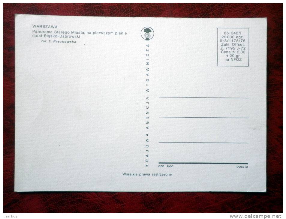 Warszawa - Slasko Dabrowski bridge - Poland - unused - JH Postcards