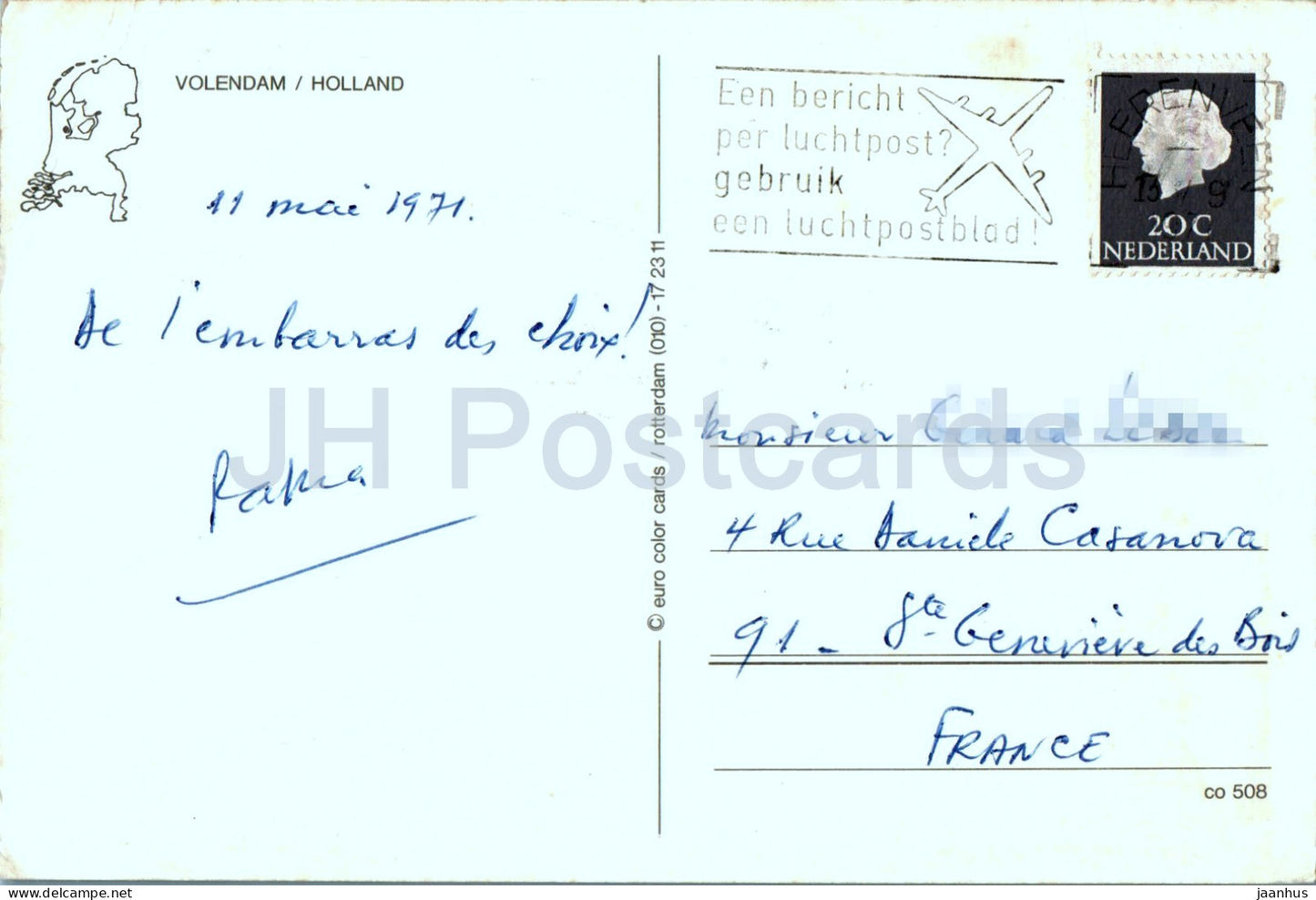 Volendam - costume folklorique - 1971 - Pays-Bas - utilisé