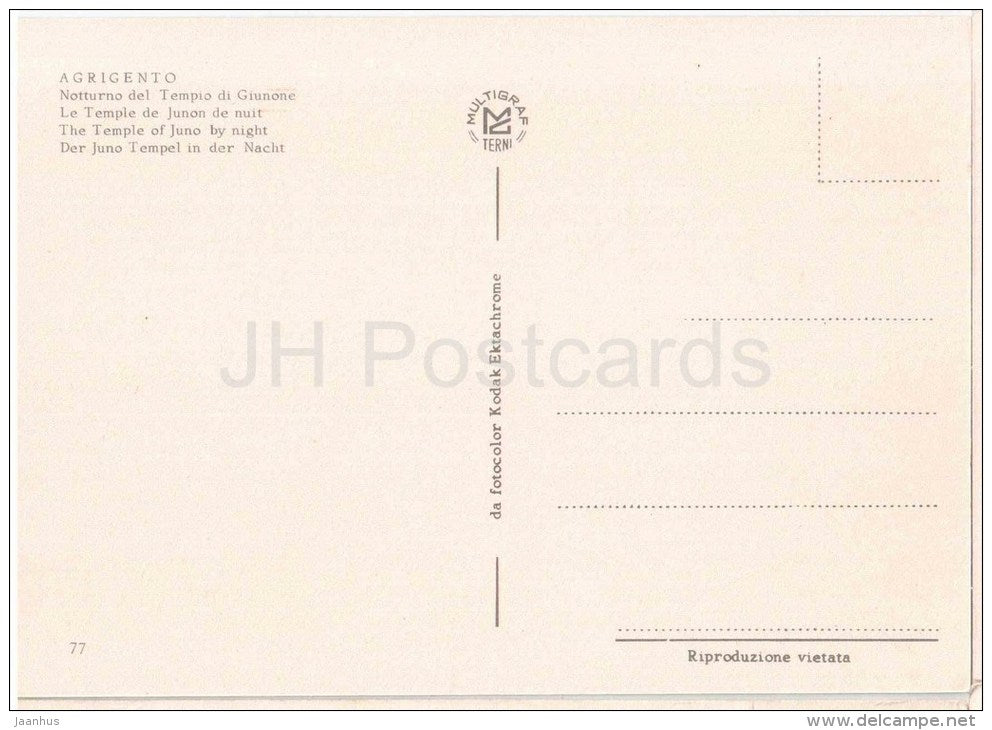Notturno del Tempio di Giunone - The Temple of Juno by night - Agrigento - Sicilia - 77 - Italia - Italy - unused - JH Postcards