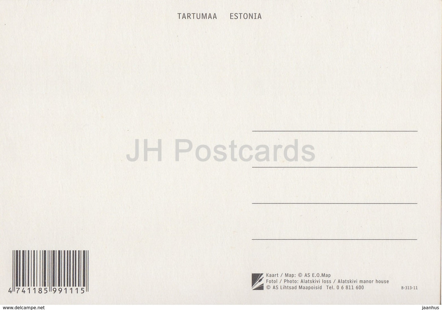 Tartu - Tartu County - Map - Tartumaa - Alatskivi Manor House - Estonia - unused
