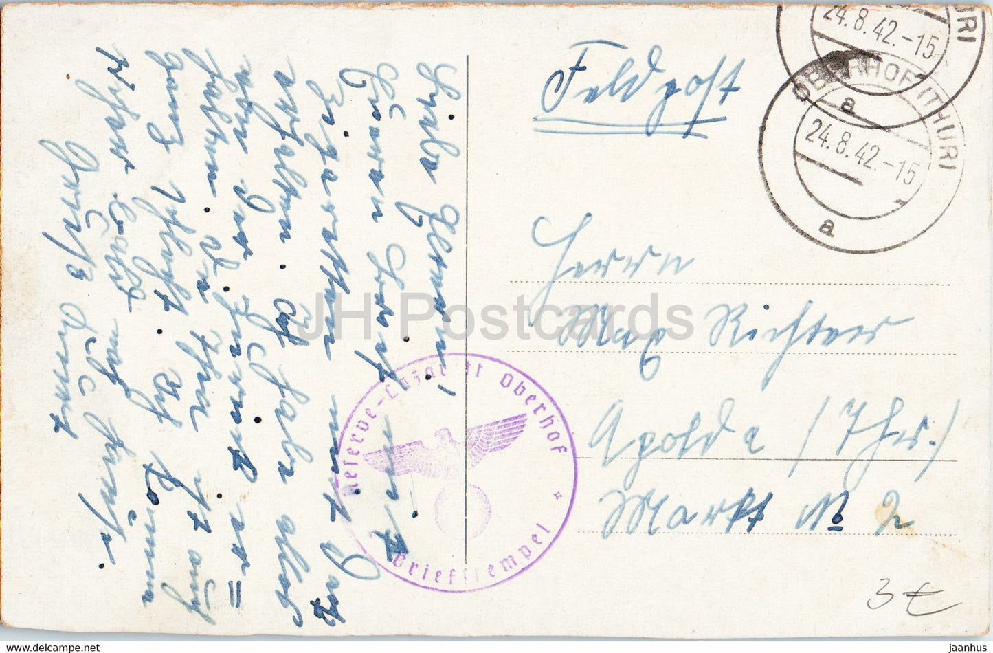 Eisenach - Wartburg von Osten – Feldpost - carte postale ancienne - 1942 - Allemagne - utilisé