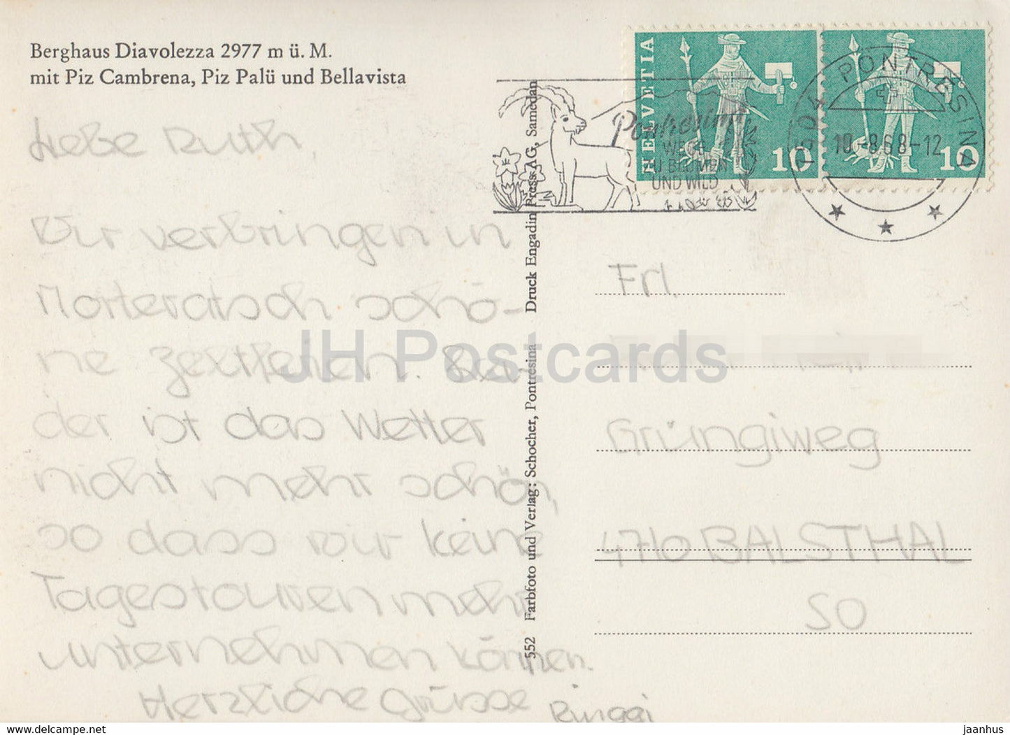 Berghaus Diavolezza 2977 m - Piz Cambrena - Piz Palu - Bellavista - 1968 - Switzerland - used