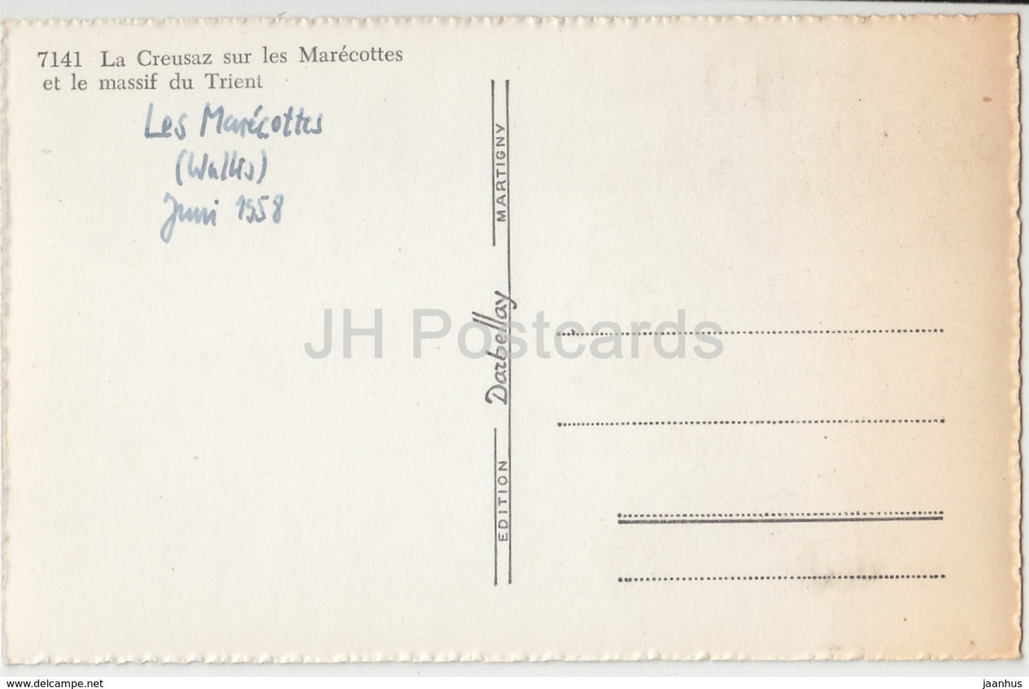 La Creusaz sur Les Marécottes et le massif du Trient - 7141 - Suisse - 1958 - occasion