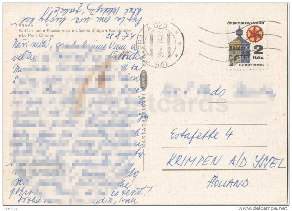 Praha - Prague - Charles Bridge - Czechoslovakia - Czech - used 1974 - JH Postcards