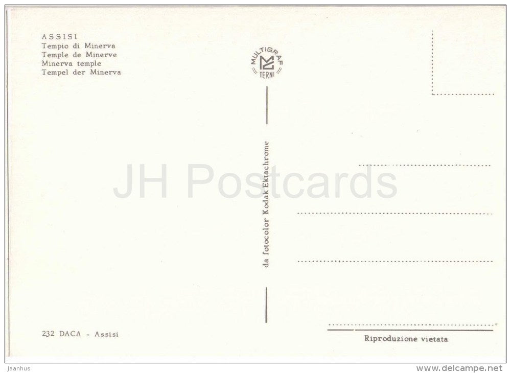 Tempio di Minerva - Minerva temple - Assisi - Perugia - Umbria - 232 - Italia - Italy - unused - JH Postcards