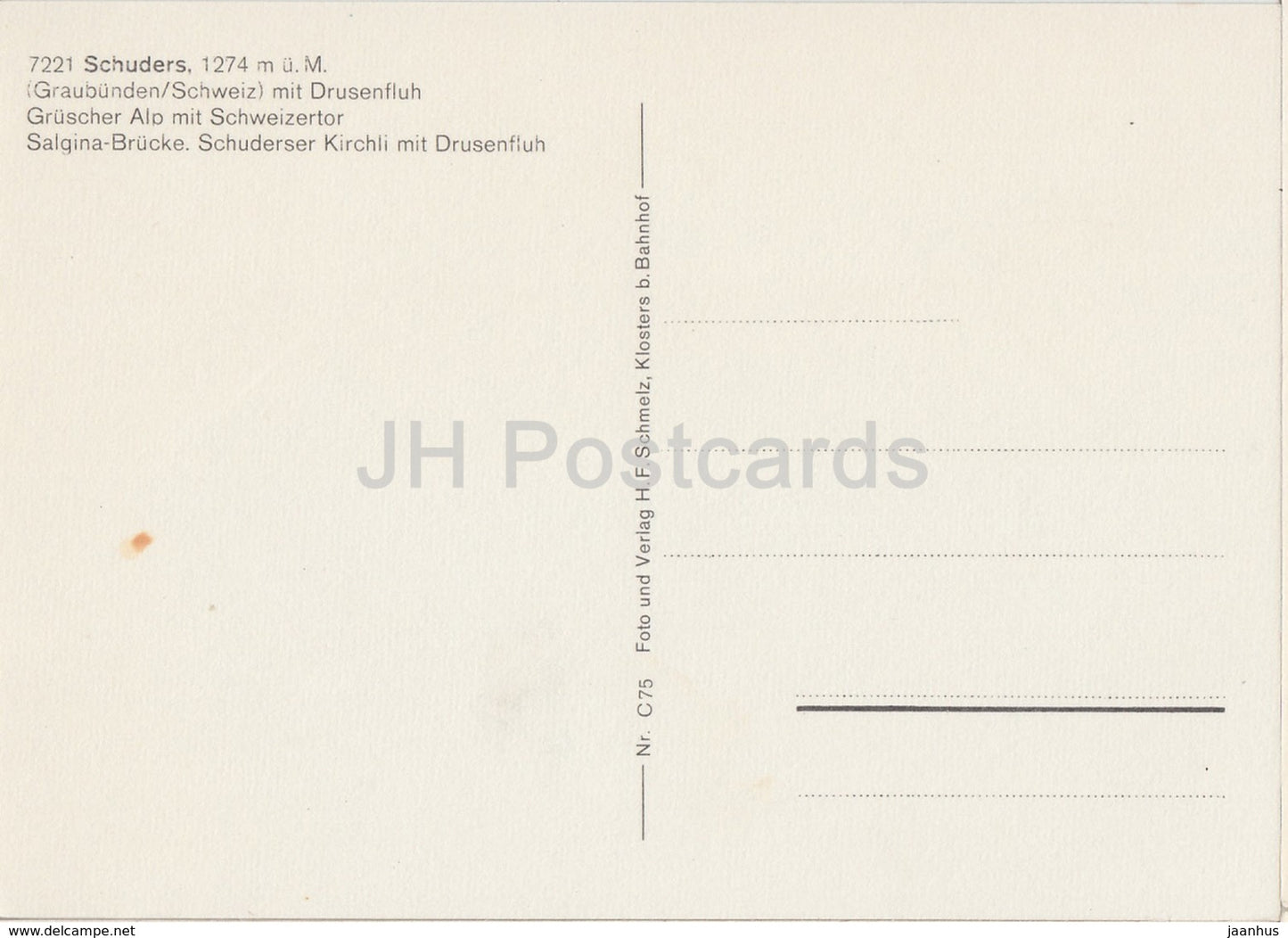 Schuders 1274 m mit Drusenfluh - Gruscher Alp mit Schweizertor - Salgina Brucke - bridge - Switzerland - unused