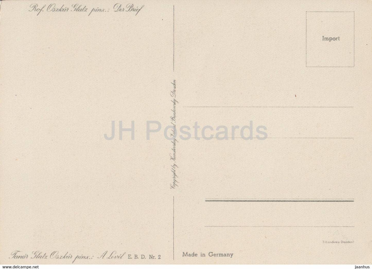 peinture d'Oszkar Glatz - Der Brief - La Lettre - Art hongrois - Allemagne - inutilisé