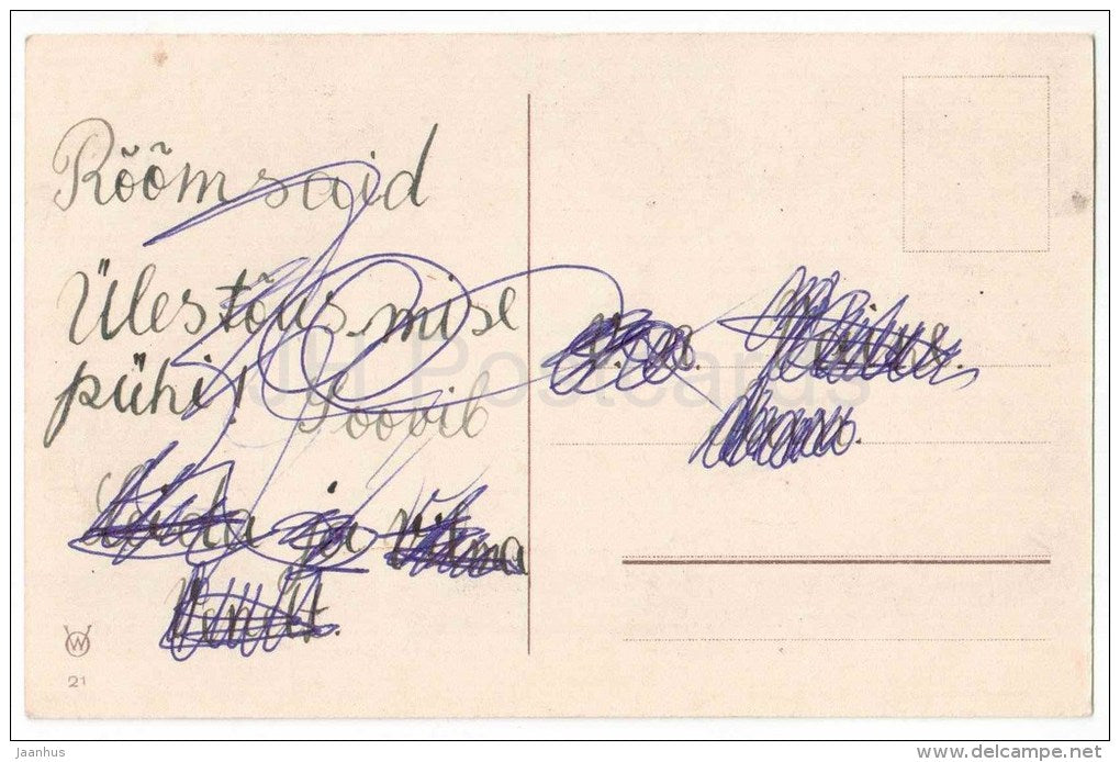 Easter Greeting Card - eggs - WO 21 - old postcard - circulated in Estonia - JH Postcards