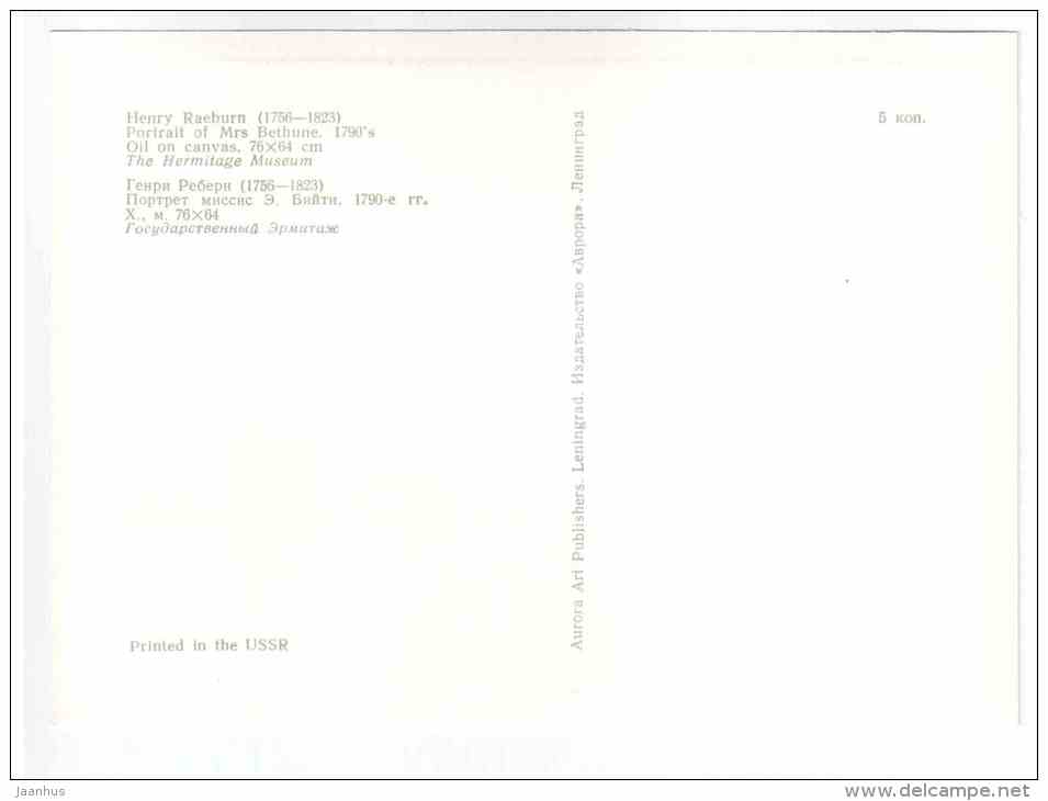 painting by Henry Raeburn - portrait of Mrs Bethune , 1790`s - british art - unused - JH Postcards