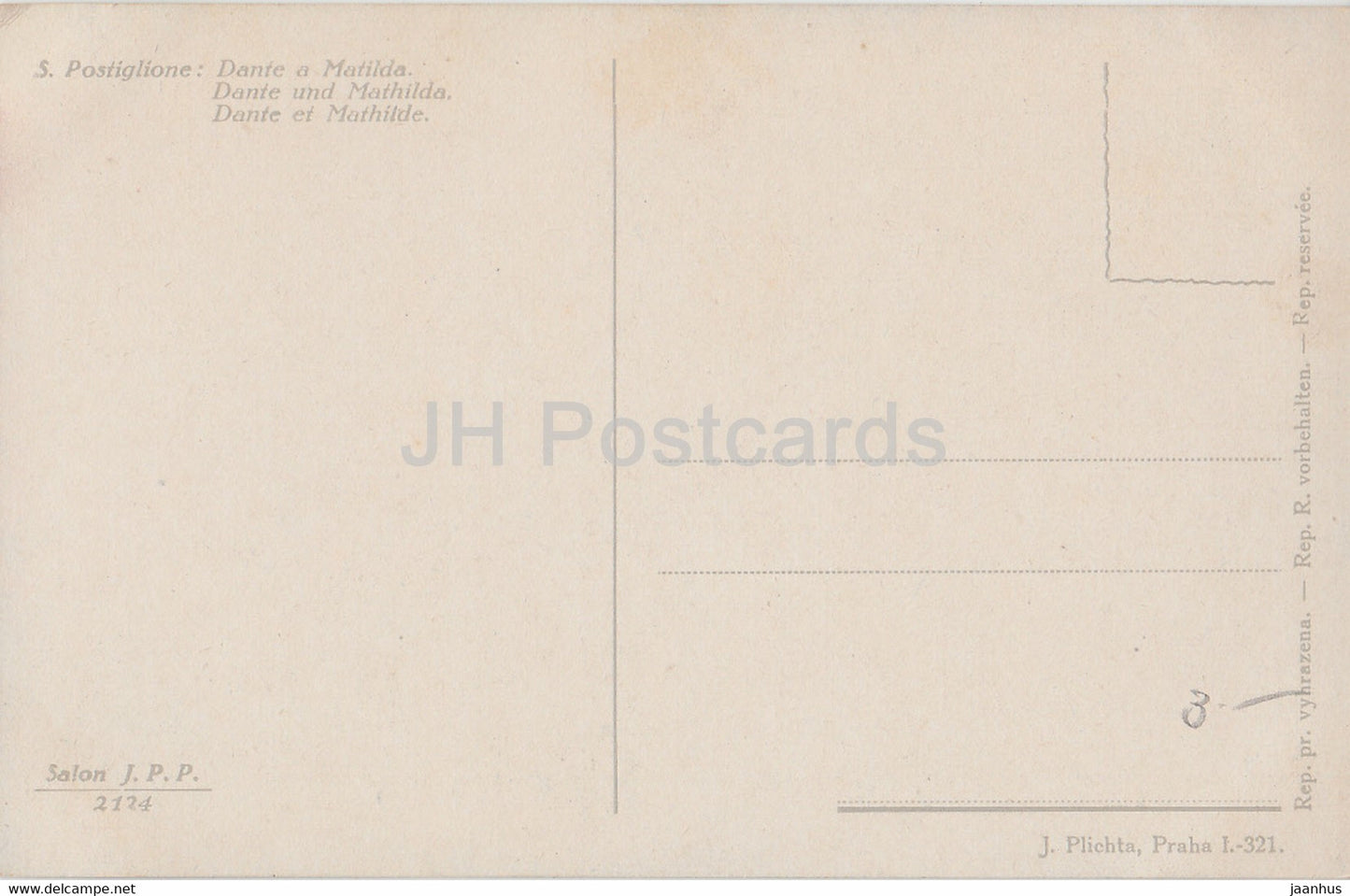 painting by Salvatore Postiglione - Dante a Matilda - Salon J P P 2124 - Italian art - old postcard - Italy - unused