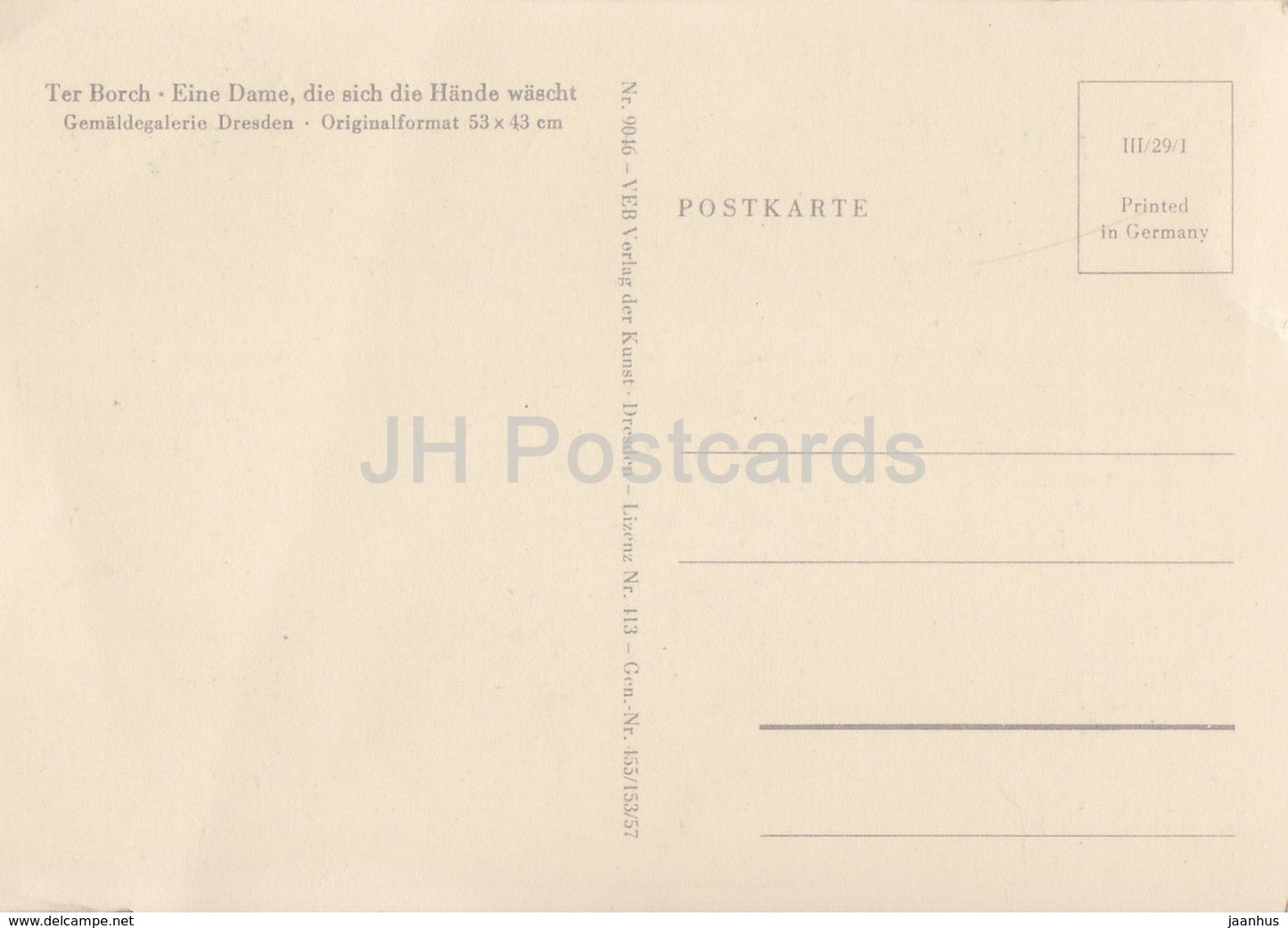 peinture de Gerard ter Borch - Femme se lavant les mains - chien - Art néerlandais - Allemagne DDR - inutilisé