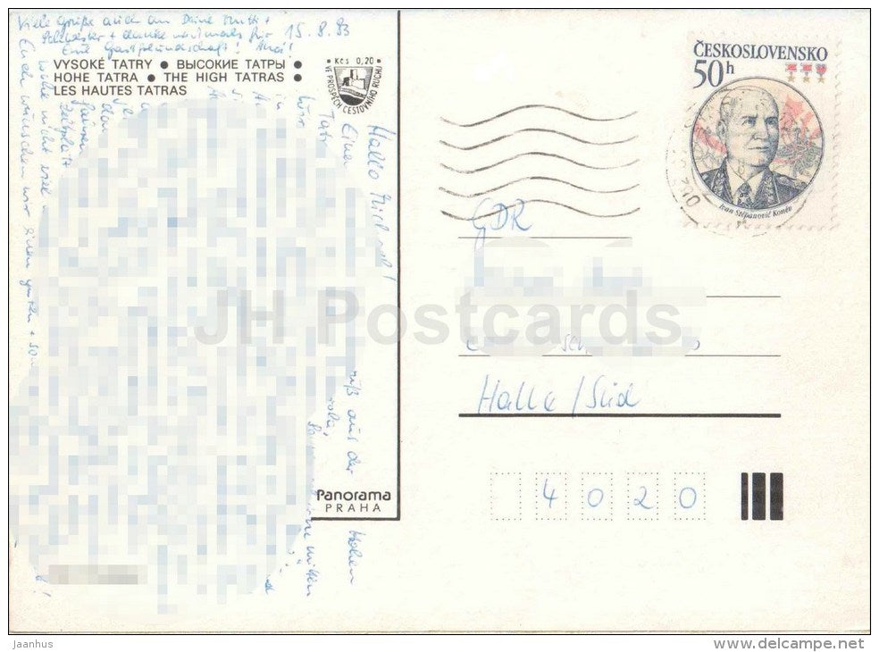 mountain river - cottage - hotel - Vysoke Tatry - High Tatras - Czechoslovakia - Slovakia - used 1983 - JH Postcards