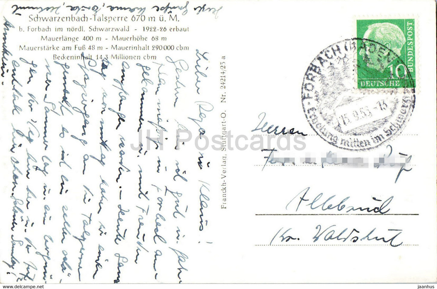 Schwarzenbach Talsperre 670 m - old postcard - 1953 - Germany - used