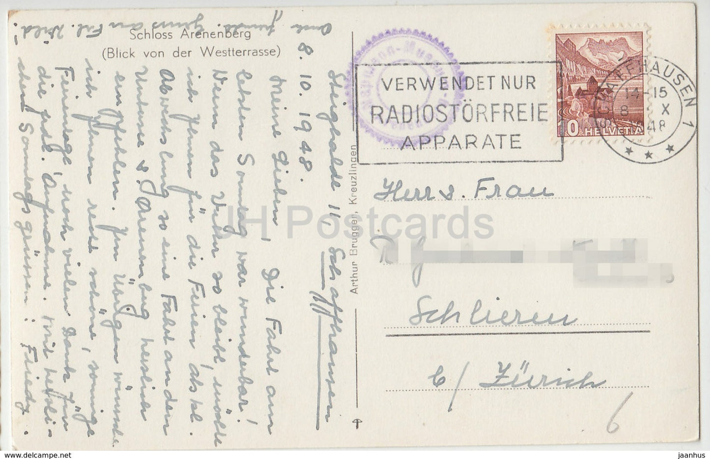 Schloss Arenenberg - Blick von der Westterrasse - Schweiz - 1948 - gebraucht