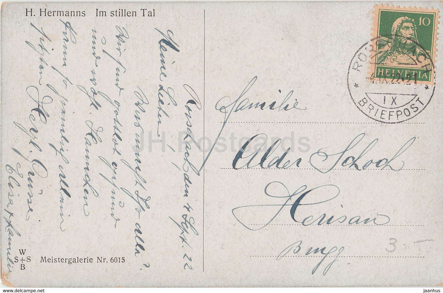 peinture de Heinrich Hermanns - Im Stillen Tal - WSSB 6015 - Art allemand - carte postale ancienne - 1922 - Allemagne - utilisé