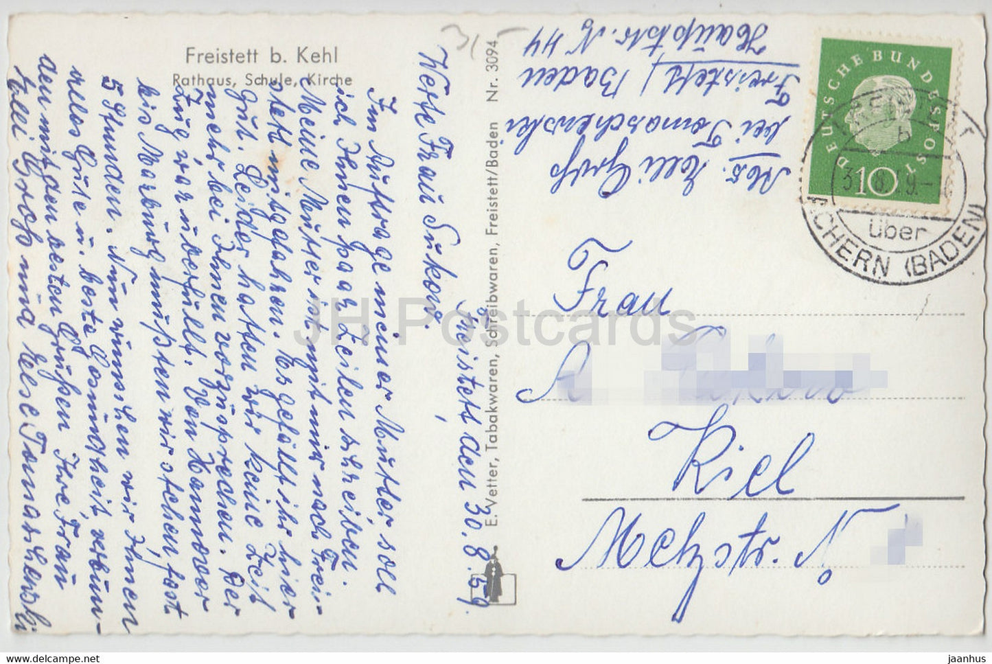 Freistett b Kehl - Rathaus - Schule - Kirche - église - 1959 - Allemagne - utilisé