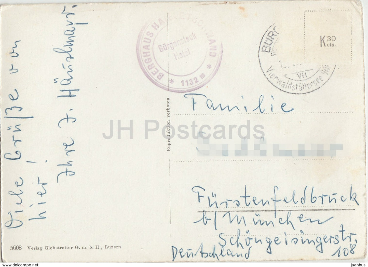 Hammetschwand - Burgenstock 1132 m - Lift mit Blick auf Luzern - old postcard - Switzerland - used