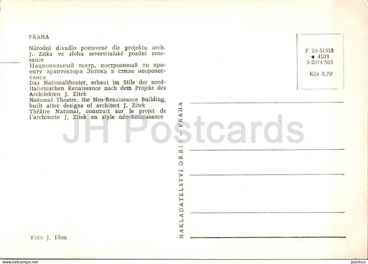 Praha - Prague - Narodni divadlo - Théâtre National - tram - 10-51318 - République tchèque - Tchécoslovaquie - inutilisé