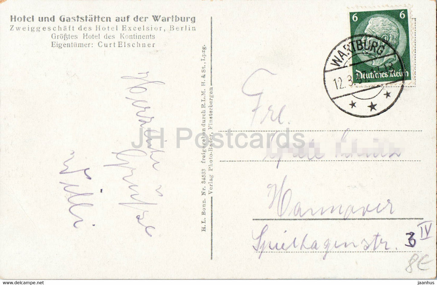 Die Wartburg - Original Fliegeraufnahme - Hotel und Gaststatten - castle - hotel - old postcard - 1954 - Germany - used