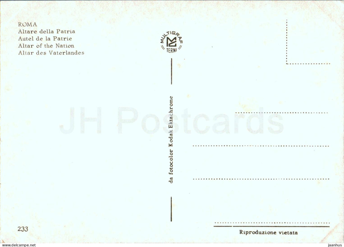 Roma - Rome - Altare della Patria - Autel de la Nation - 233 - Italie - inutilisé