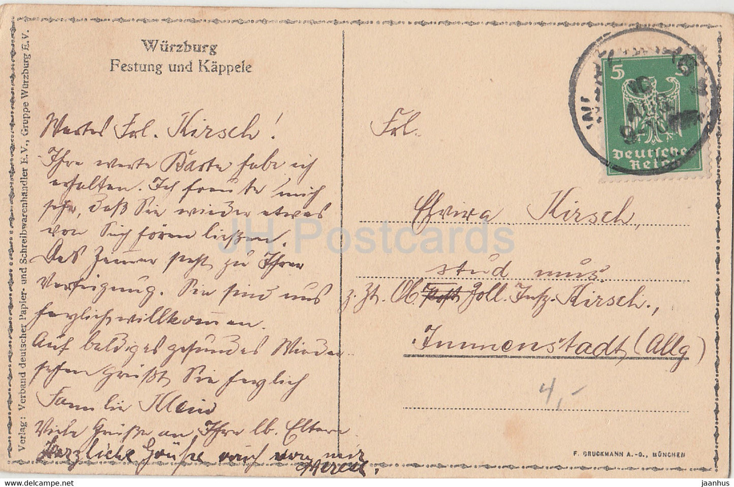 Wurzburg - Festung und Kappele - old postcard - Germany - used