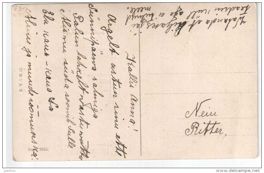 Man and Woman in the Park - embossed - Serie 2835 - old postcard - used - JH Postcards